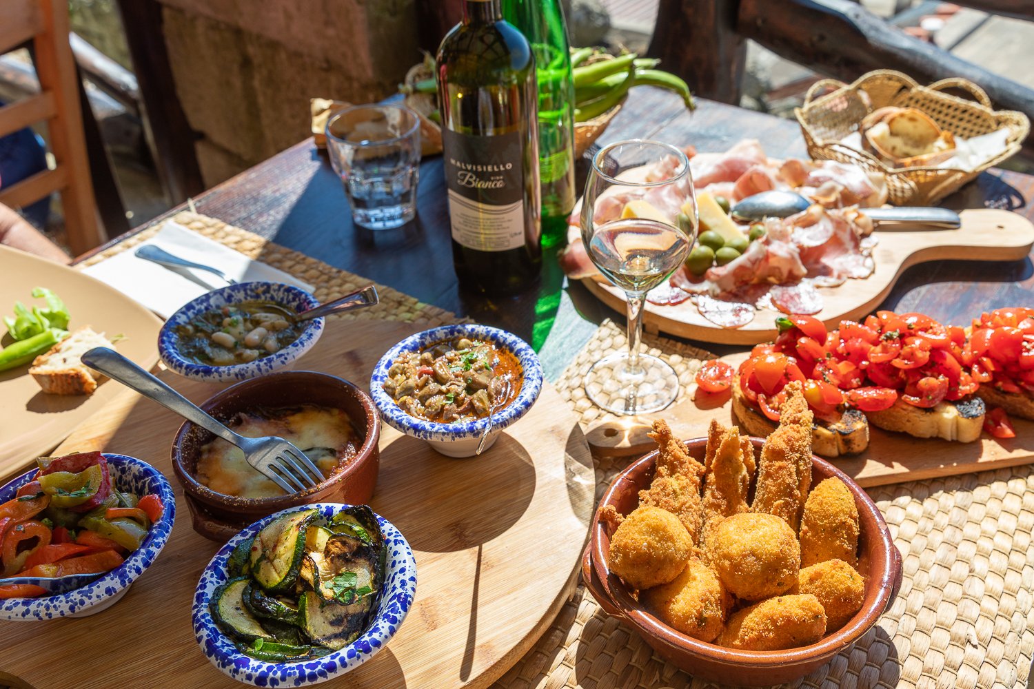 A delicious lunch at a farm-to-table restaurant in Ischia, Italy
