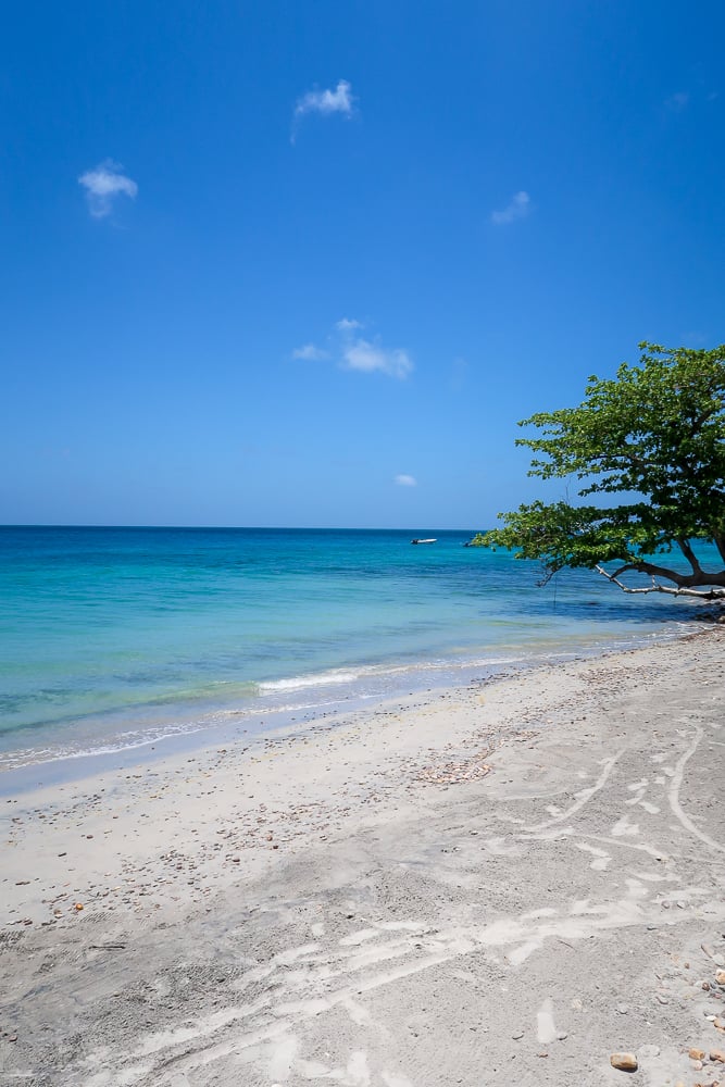 White sands of Fresh Water Bay in Providencia, the unspoiled island paradise in Colombia