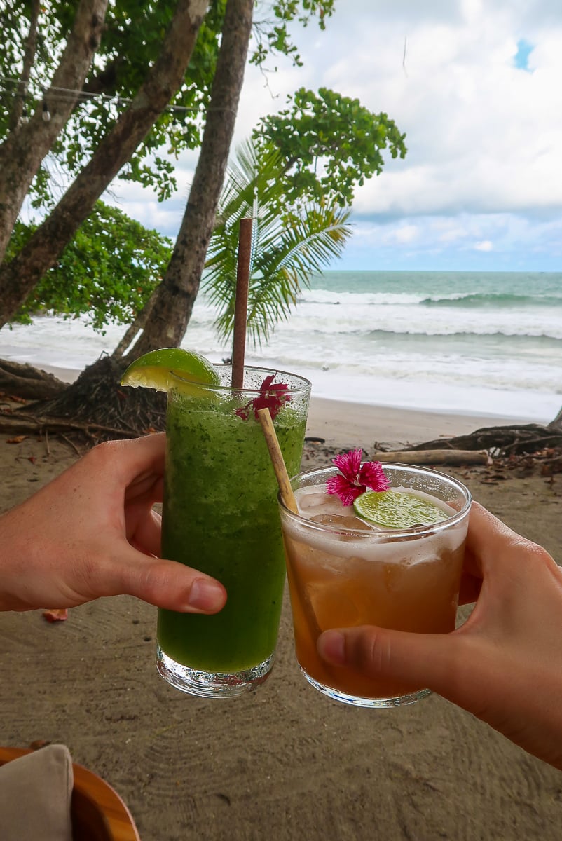 Two glasses of cocktails at a beach club in Manuel Antonio