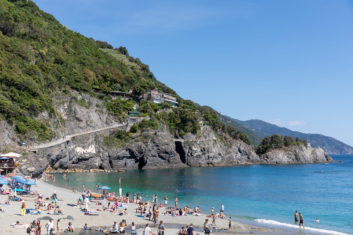 A busy beach in Monterosso