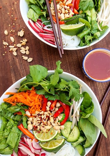 Bún Chay: Vietnamese Noodle Salad with Fresh Herbs and Veggies