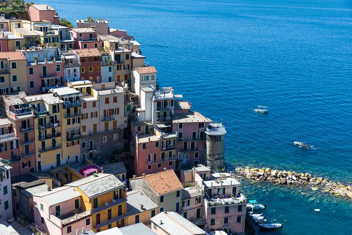 View of a town and harbor in Cinque Terre