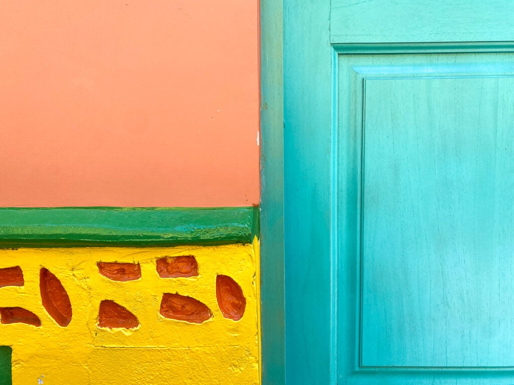 Colorful decorations on a house's exterior