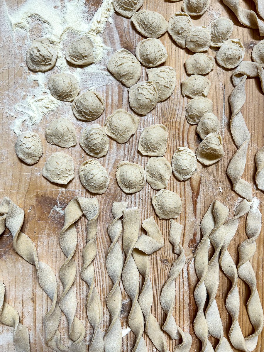 Making orecchiette in Puglia, the traditional pasta of the area
