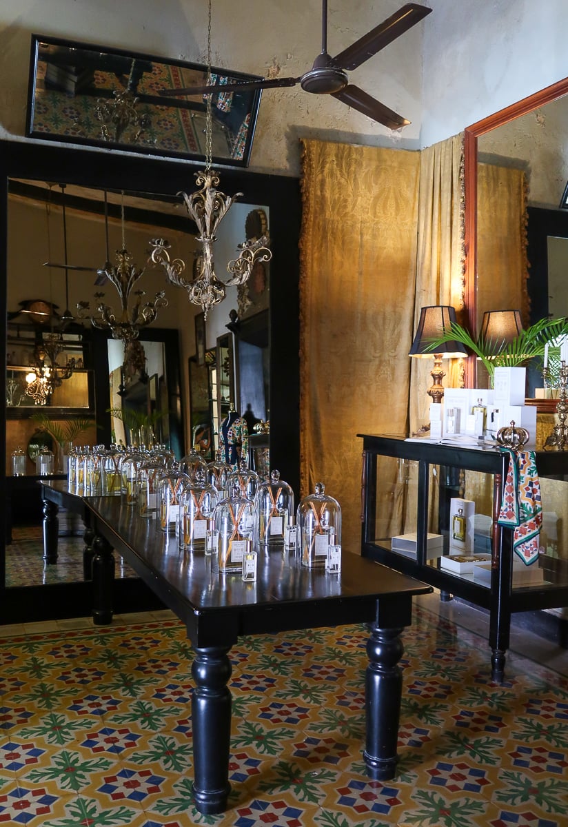 Bottles of scents displayed at Coqui Coqui Perfumeria. Visiting this place along Calzada de los Frailes is one of the brilliant things to do in Valladolid, Mexico.