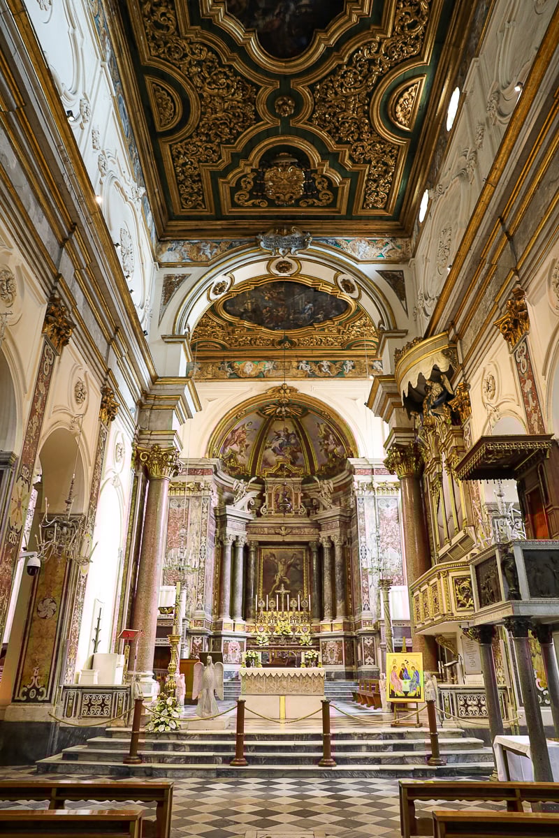 Beautiful intricate interior of Duomo di Amalfi, a cant-miss attraction in Amalfi Coast