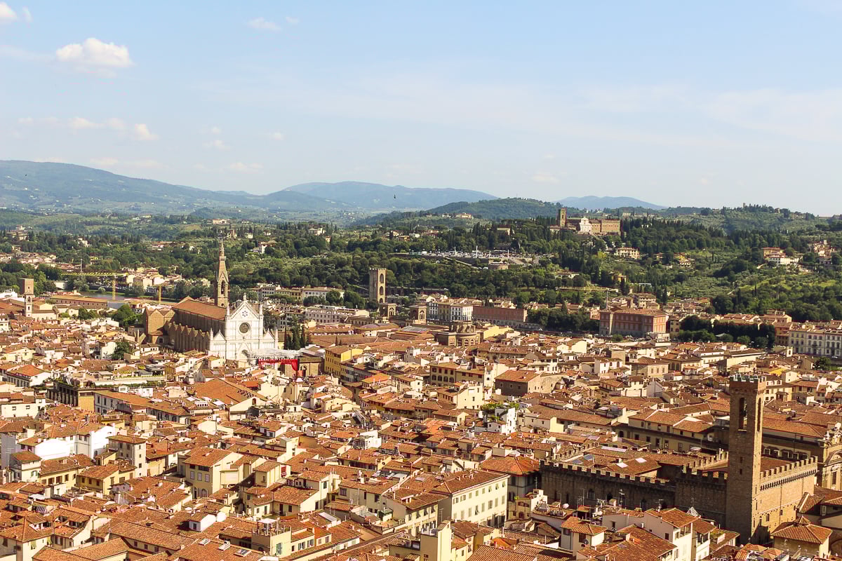 View of the buildings and other landmarks in Florence as seen from the Duomo