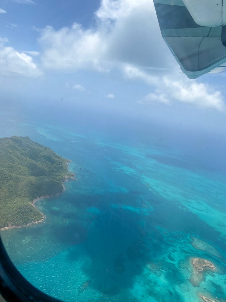 Aerial view of Providencia island and the Caribbean sea