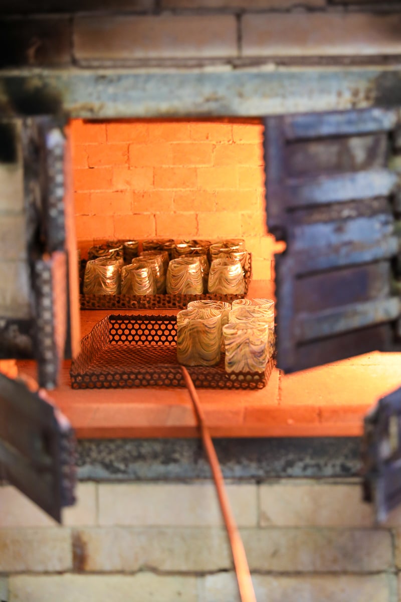 Glasses inside of a kiln in Murano