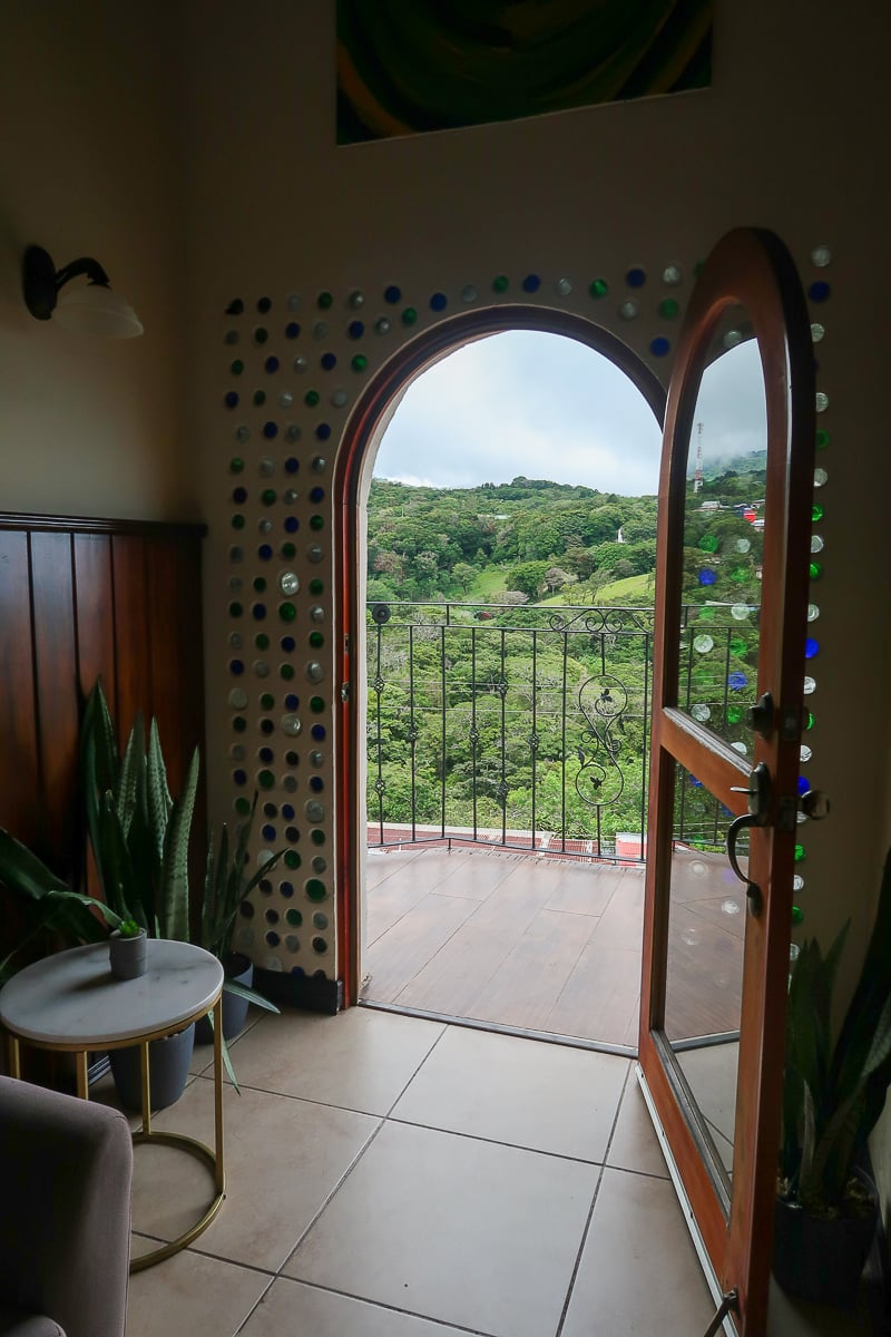 Hotel deck at Camino Verde B&B with a nice view of the cloud forest
