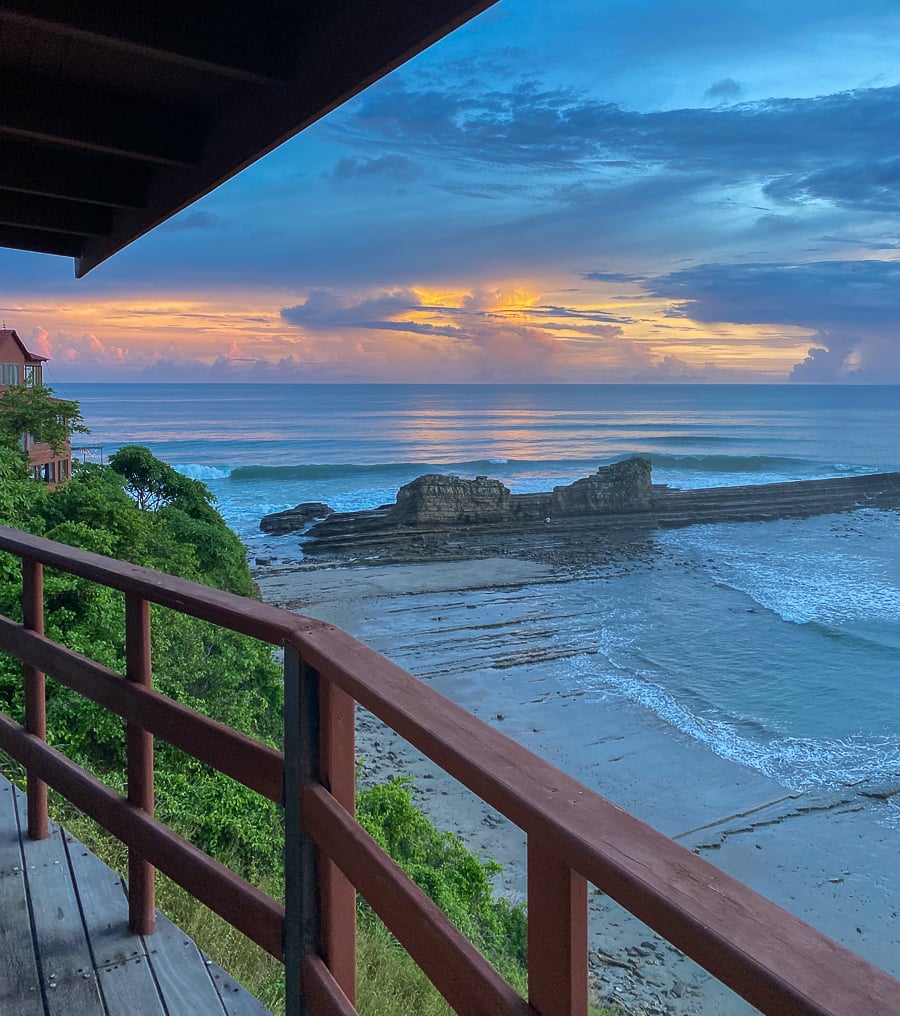 Beautiful beach view from the hotel at sunset