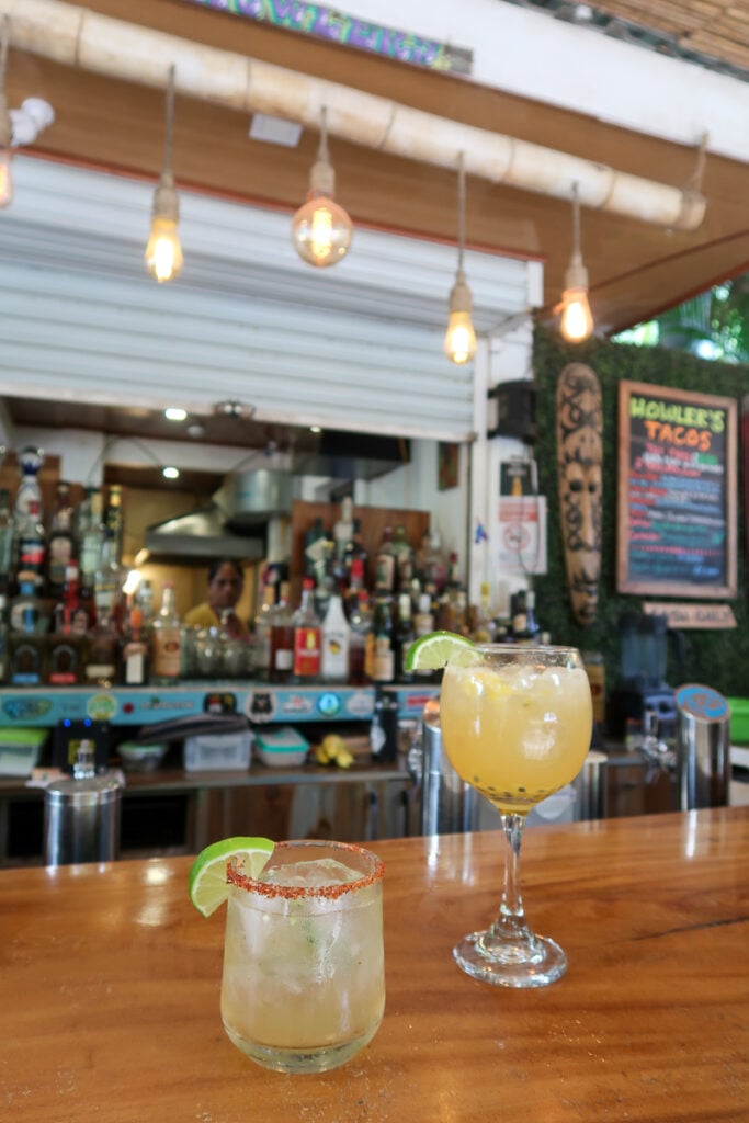 Two glasses of cocktails in bar in Nosara