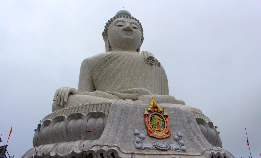 Statue of a Big Buddha under cloudy skies