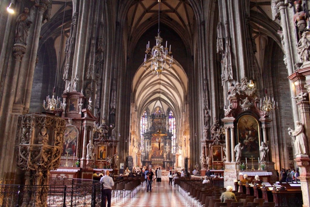 Intricate interior architecture of a cathedral in Vienna, Austria - one of our stops during our Viking River Cruises Grand European Tour