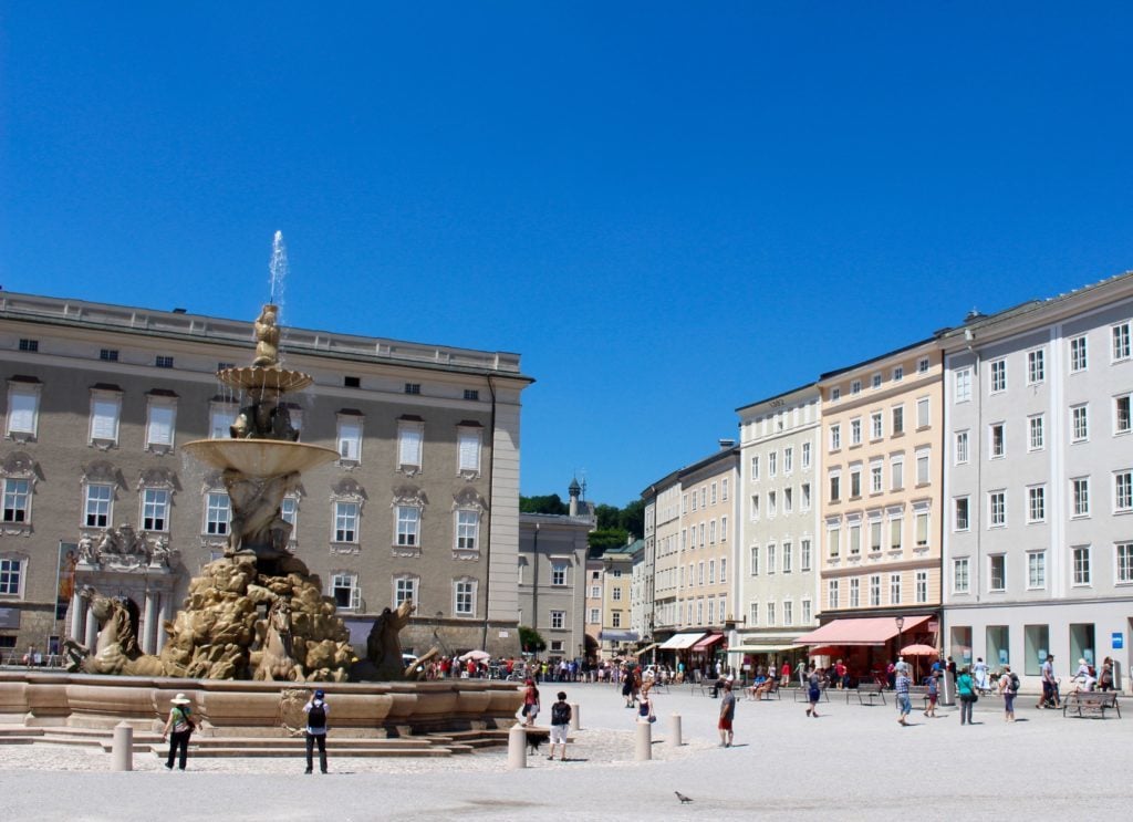 Residenzplatz horse fountain in Salzburg, Austria