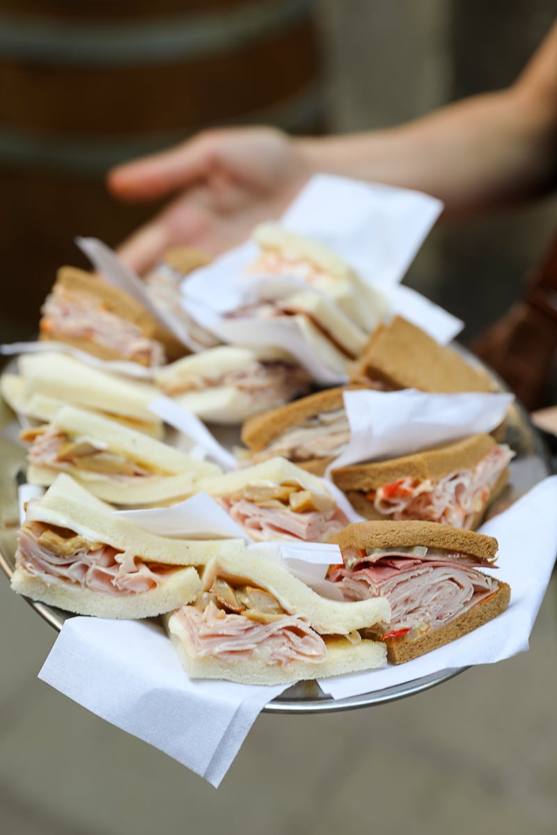 Tramezzini (little sandwiches) on a serving plate in Venice