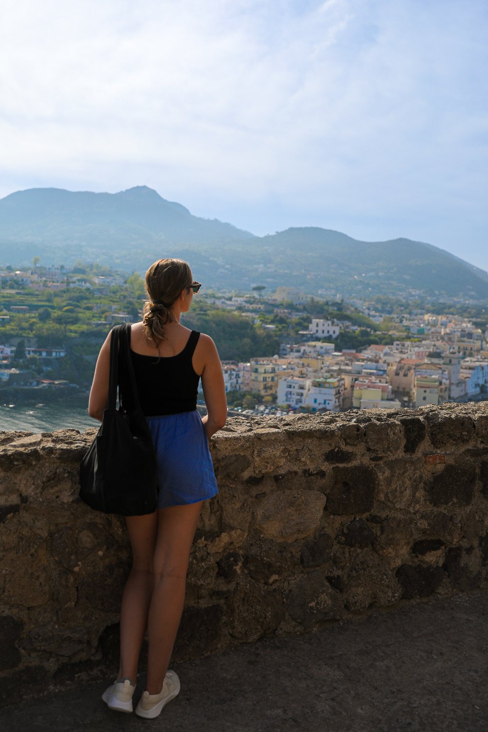 Maddy admiring Ischia's landscape from the terrace of Castello Aragonese