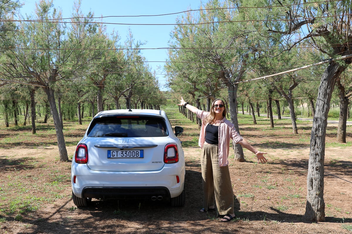 Maddy with a rental car while taking wine tours