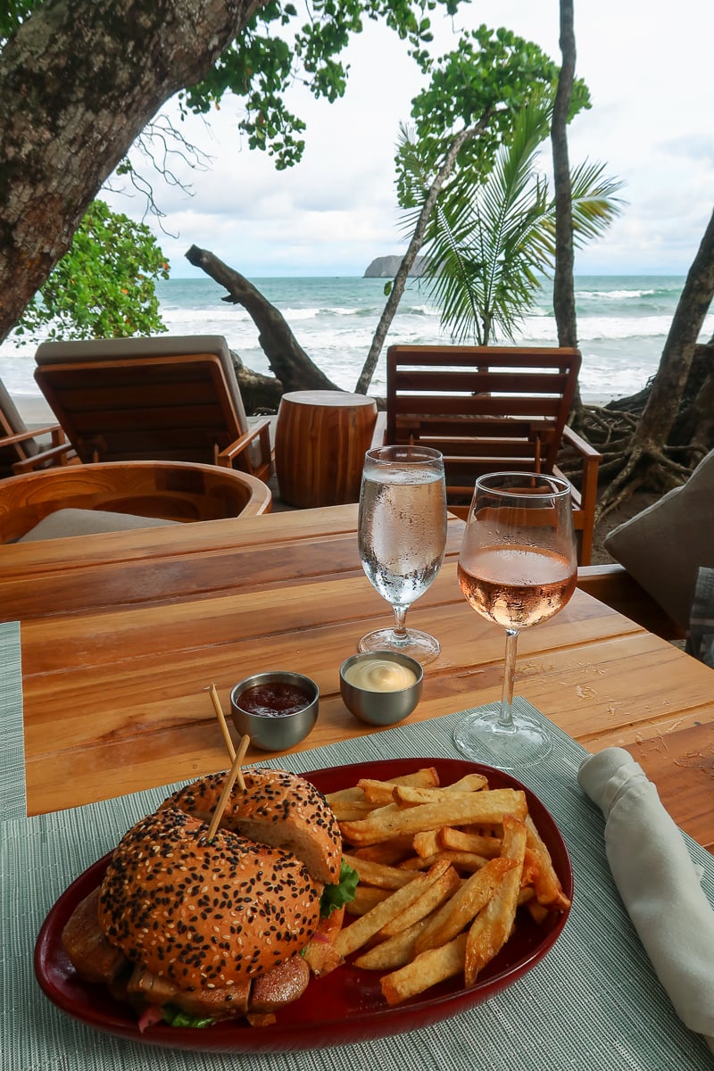 Delicious burger and fries at a beach club in Manuel Antonio