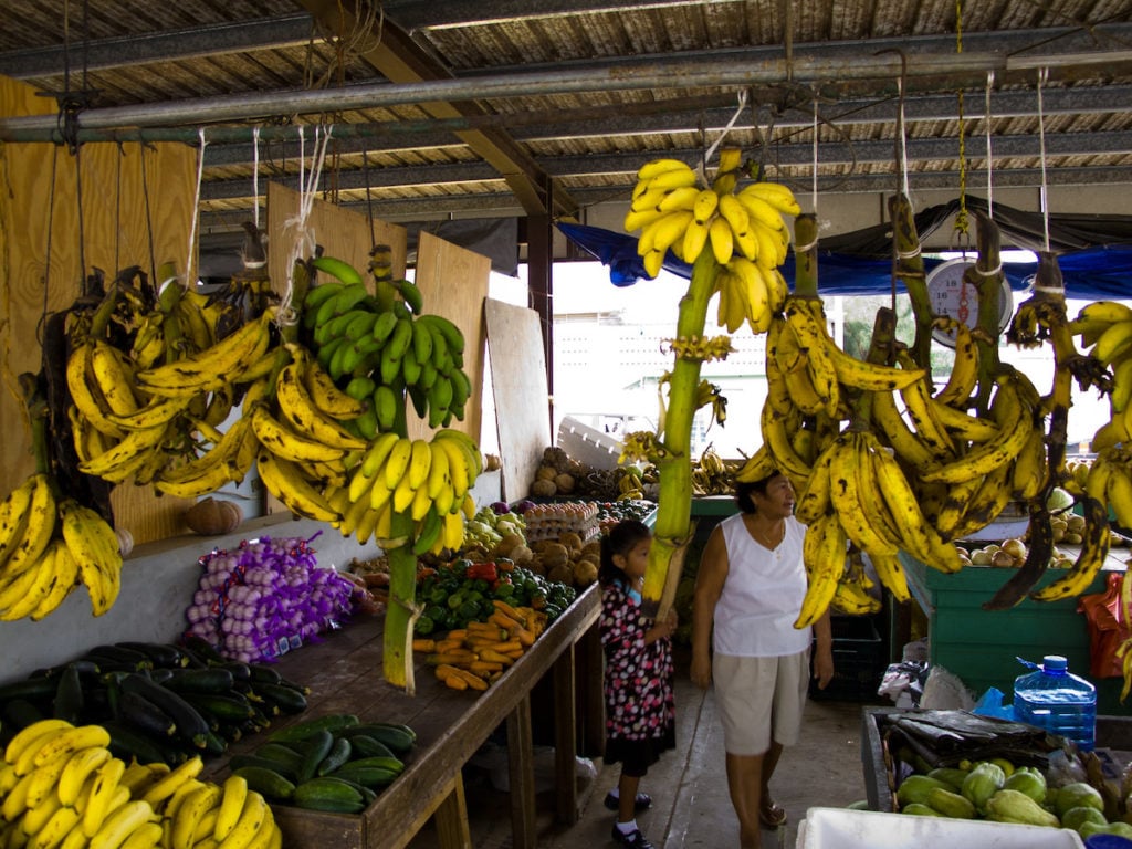 Market and local people in the market in San Ignacio, Belize