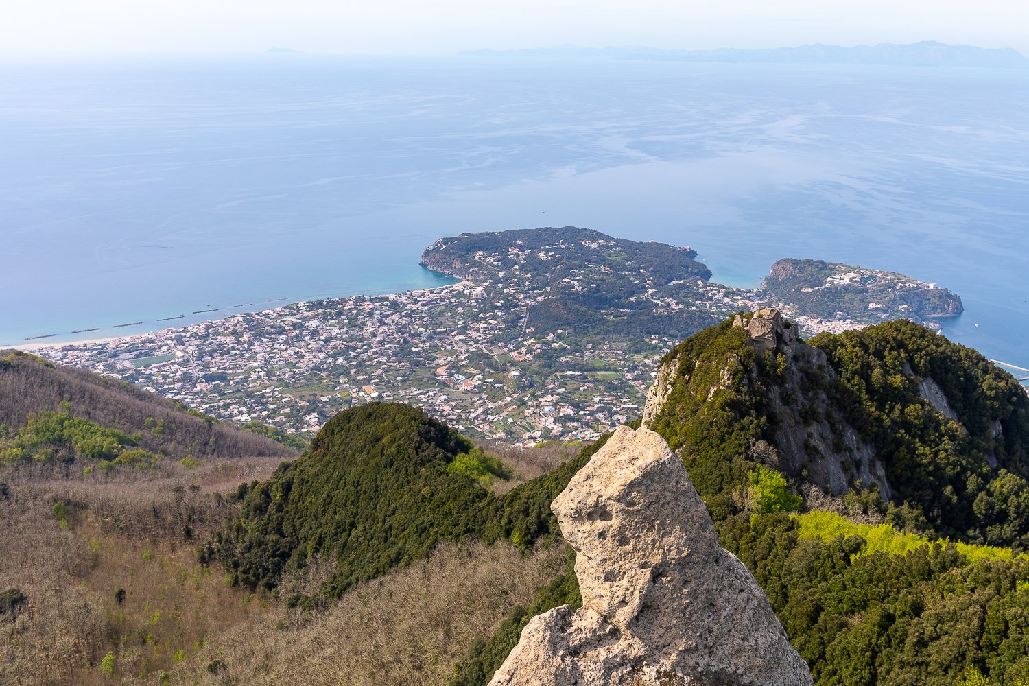 Sweeping view of the island and the Bay of Naples in the background as seen from the top of Monte Epomeo