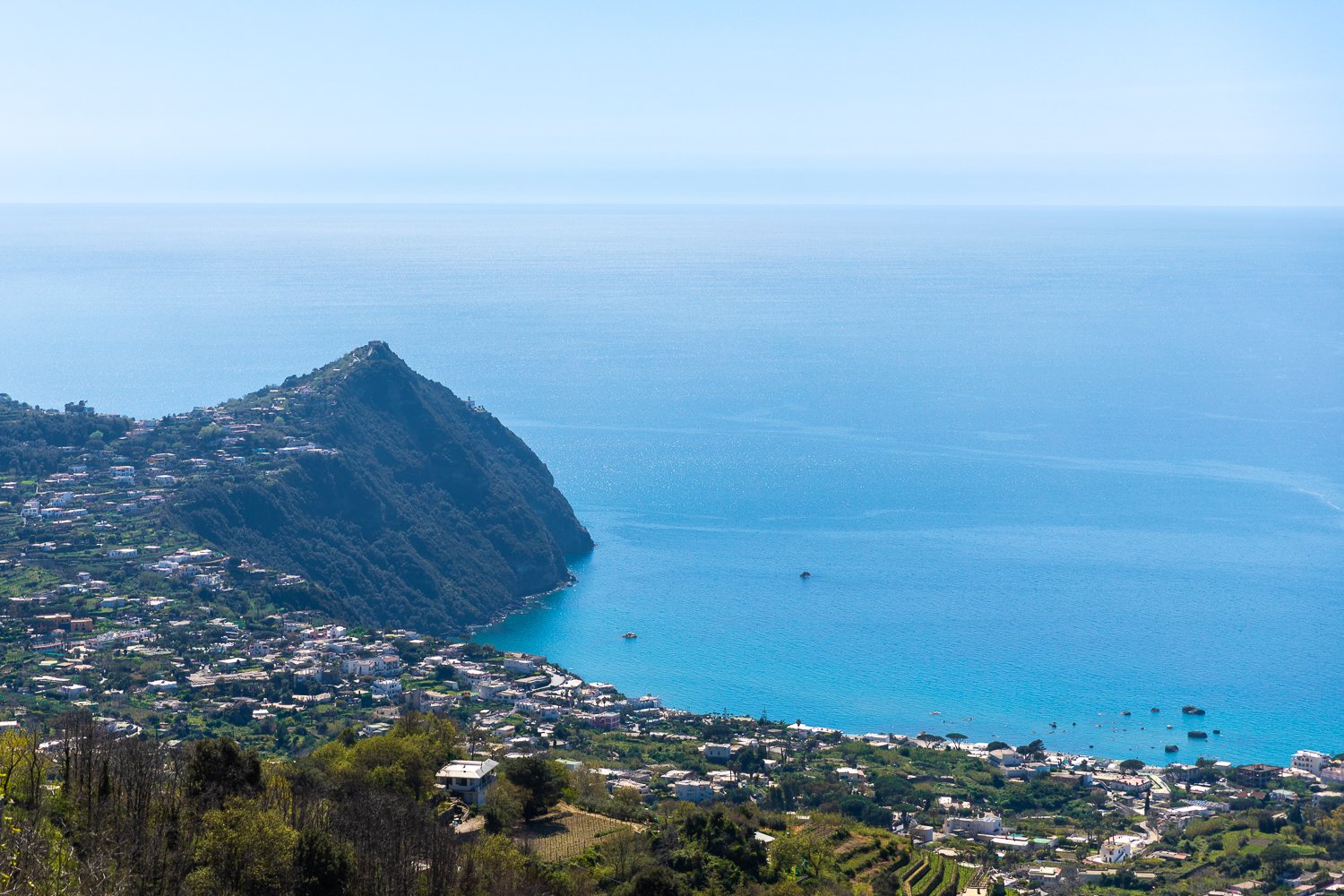 An amazing view of Ischia's lush hills and turquoise blue bay