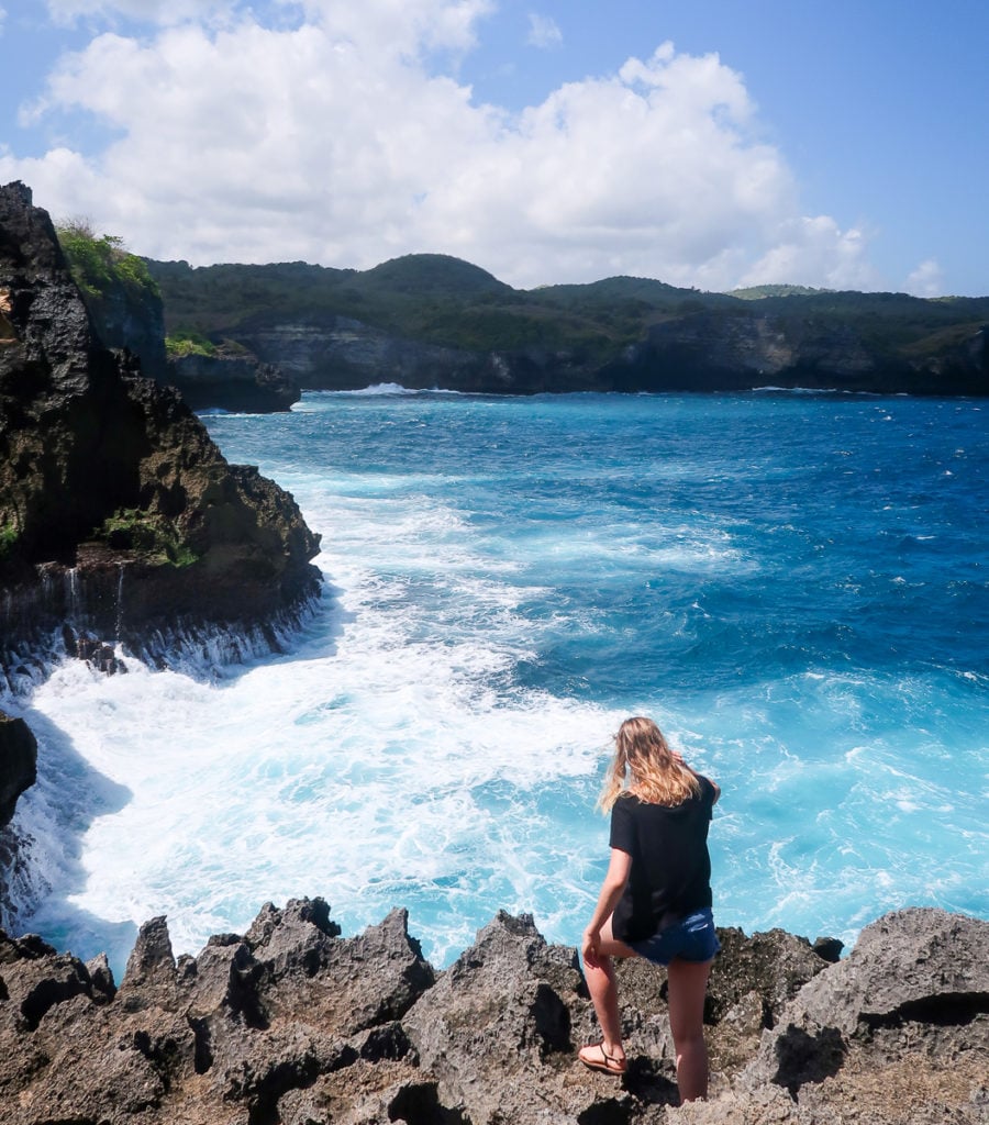 Maddy on the volcanic rocks