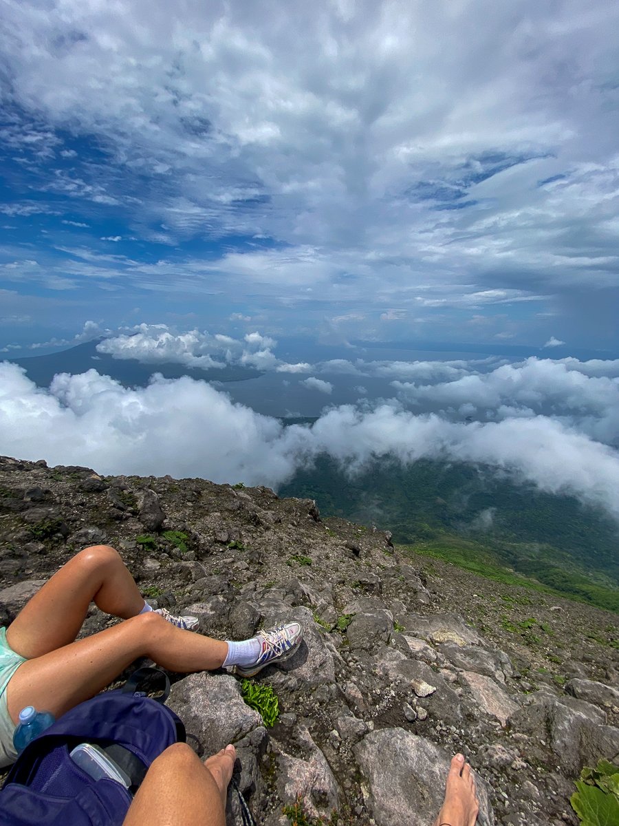 Foggy view of Ometepe Island volcanoes