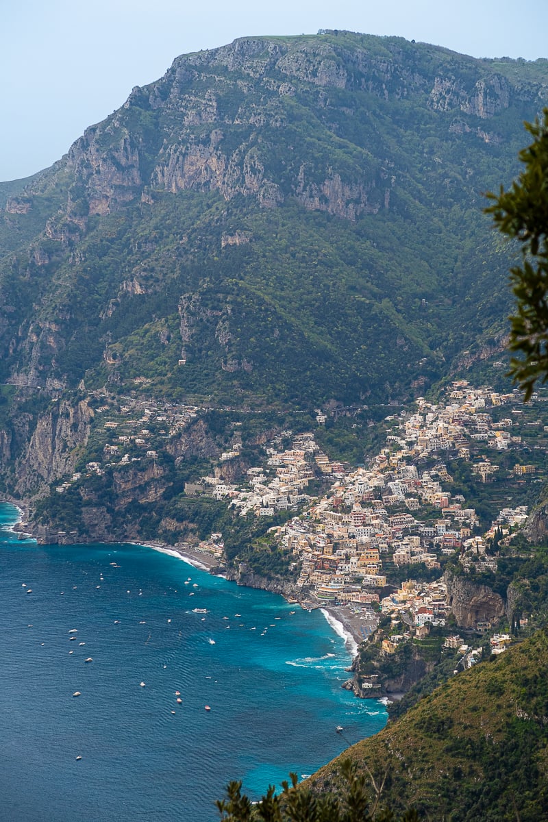 View of the coastal village in Amalfi Coast as seen from the trails of the Path of the Gods