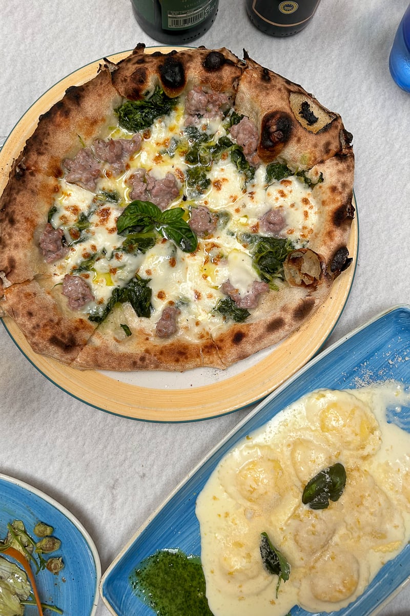 Pizza and lemon ravioli from a pizzeria in Amalfi