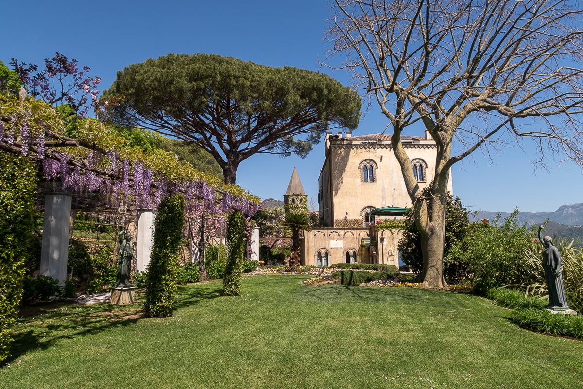 Beautifully manicured garden in Ravello on a sunny day. Strolling around these gardens is one of the best things to do in Ravello.