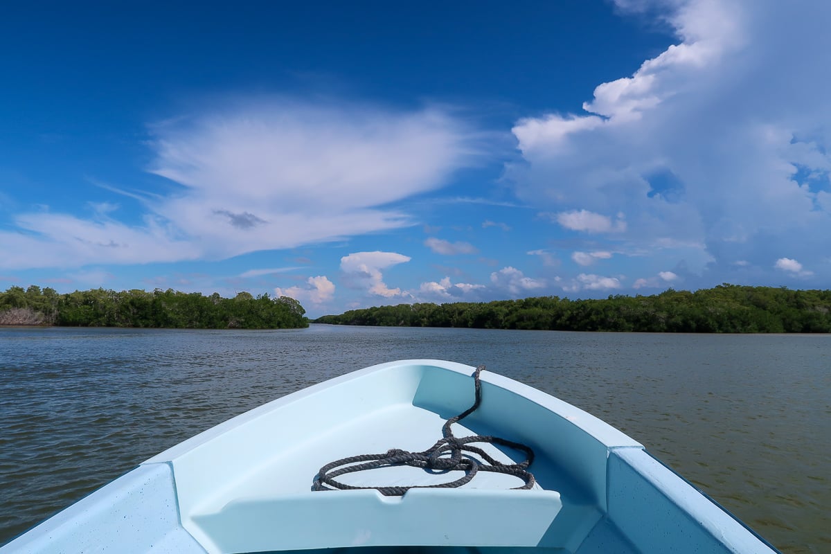 Blue boat along Rio Lagartos