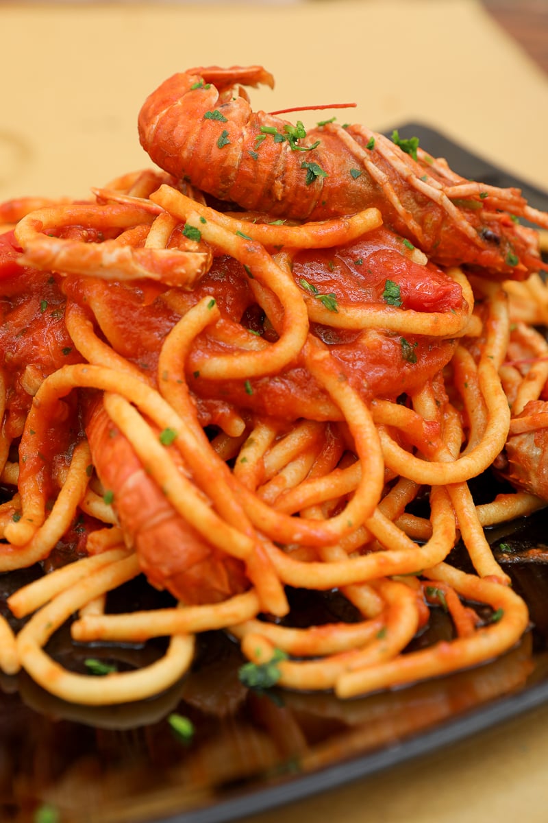 Spicy scampi alla busara pasta in Venice