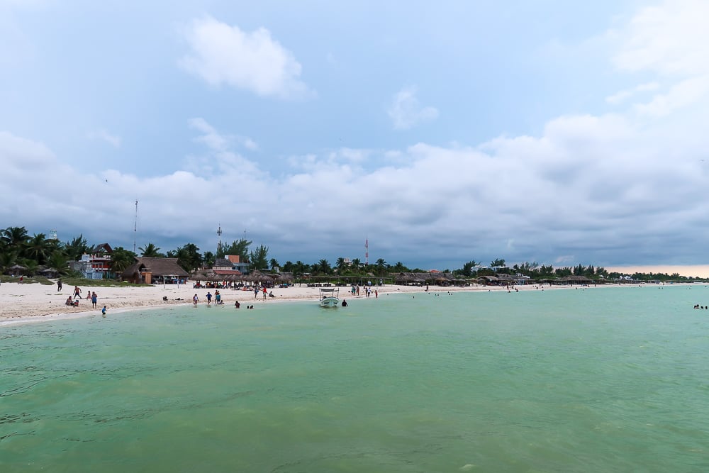 Emerald waters and white-sands at Playa Sisal. Hanging out at this beach is one of the best things to do in Sisal, Yucatan.