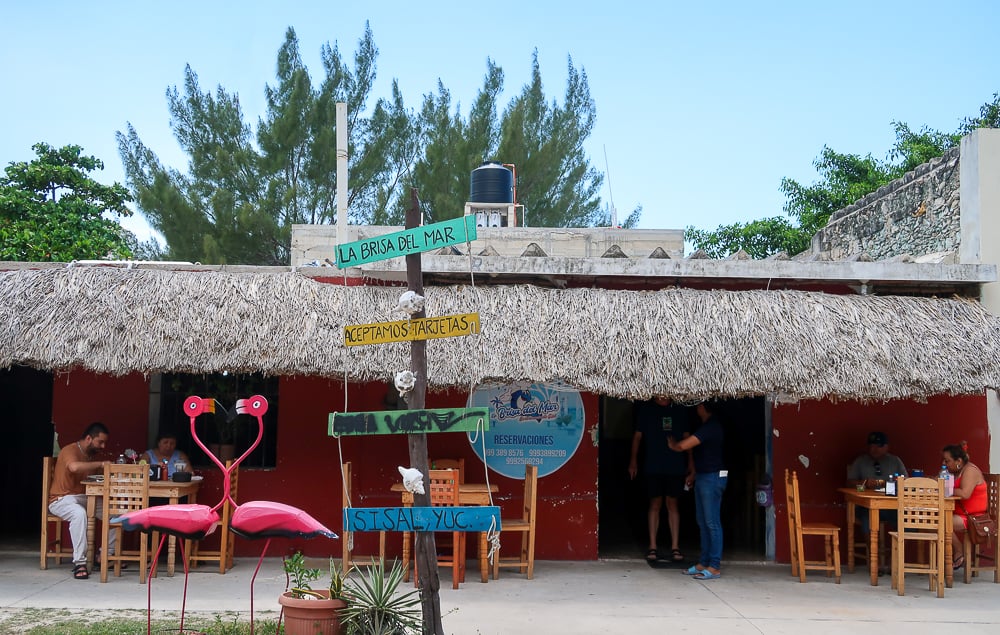 Outdoor dining area at a local seafood restaurant