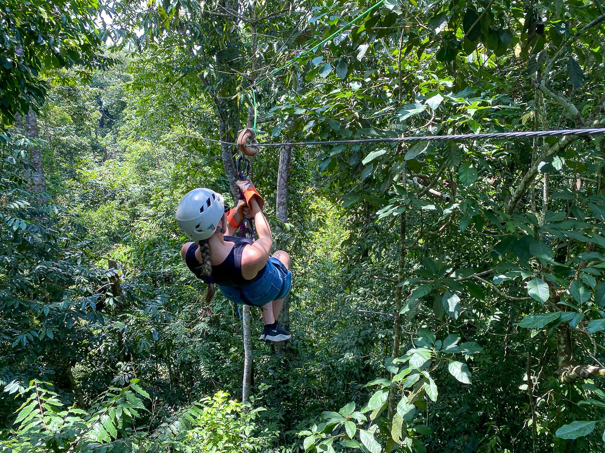 Maddy going on a zipline in Guanacaste, Costa Rica