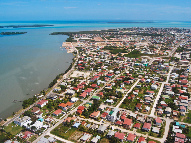 Aerial view of a town in Belize