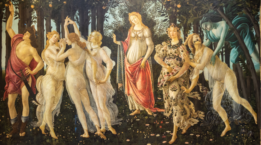 Primavera by Sandro Botticelli - one of the many paintings you will find at the Uffizi Gallery that should be in your Florence itinerary
