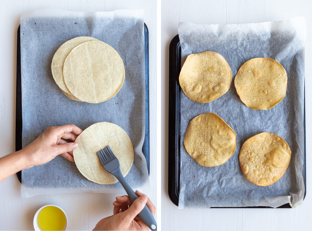 Baking corn tortillas to make baked tostada shells