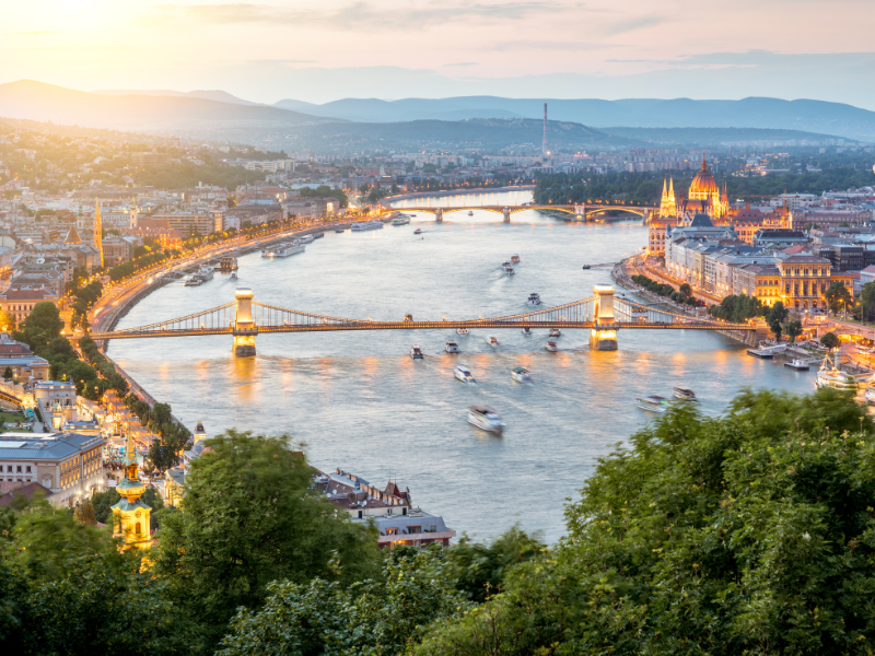 View of the Danube River and buildings in Budapest