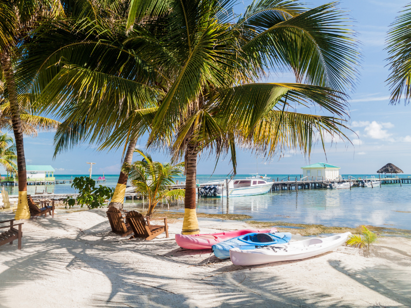 Kayaks on the shore in Caye Caulker