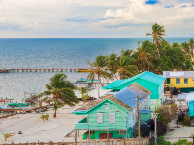 Colorful houses and beautiful sea water on Caye Caulker