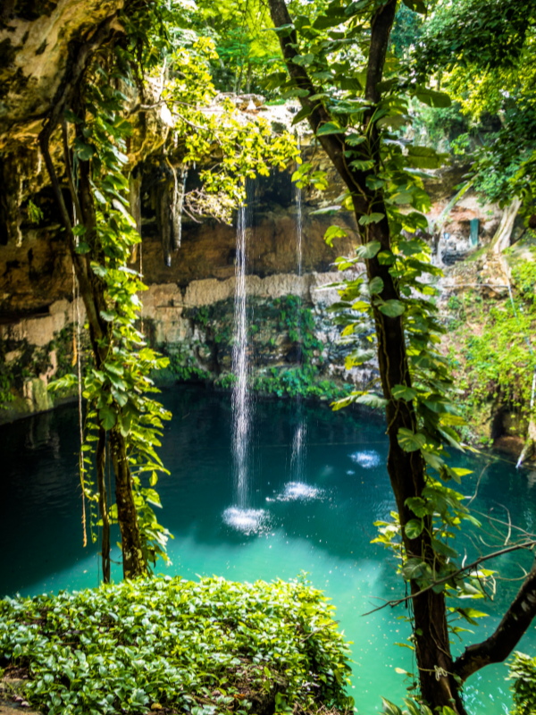 Beautiful turquoise waters in Cenote Zaci in the magical Valladolid, Mexico