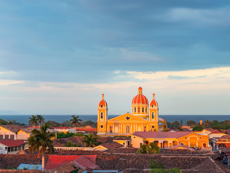 A stormy day in Granada. Even though it's cloudy, it is beautiful. The rainy season is the best time to visit Nicaragua.