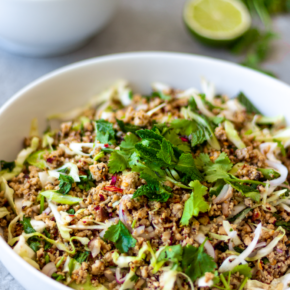 Vegan larb salad with tofu and mushrooms