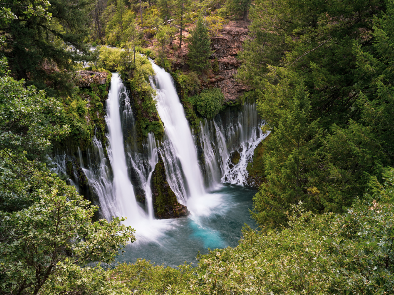 gushing waterfalls at mcarthur burney falls in california