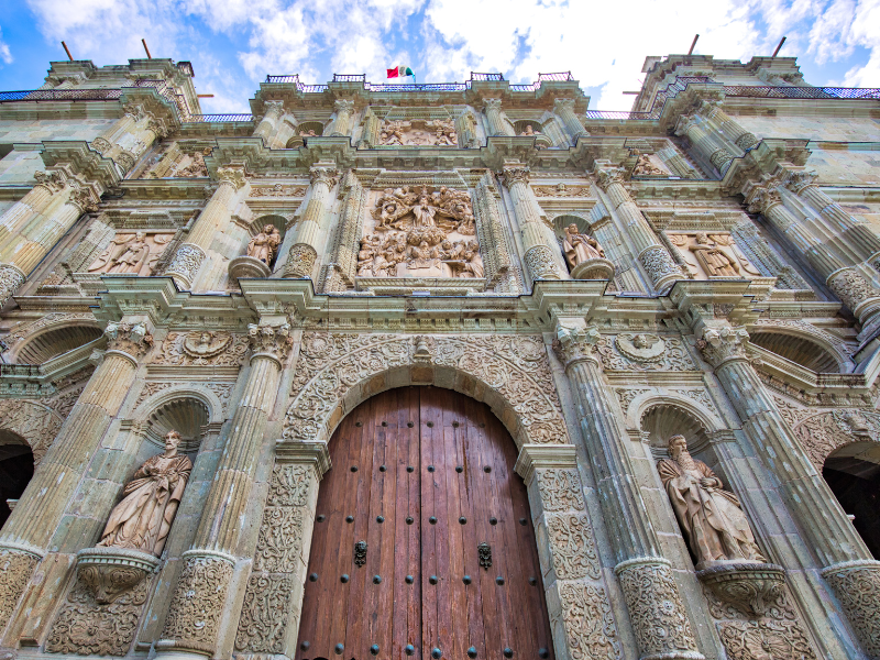 The Oaxaca Cathedral in the Zocalo of Oaxaca City, Mexico