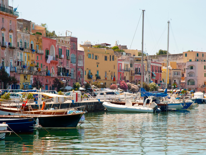 Colorful, vibrant port of Procida, Italy