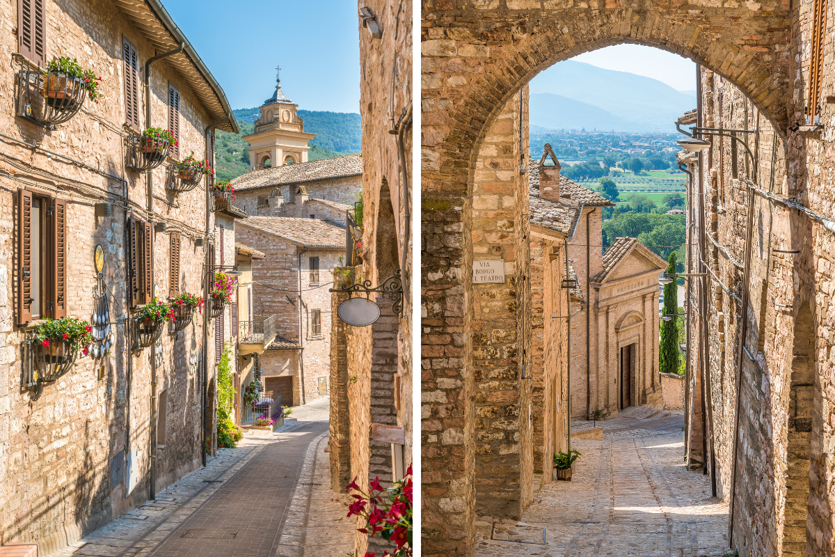 Beautiful, peaceful streets in the ancient town of Spello, Italy
