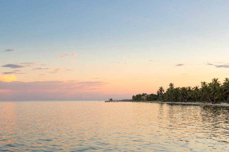 Sunrise over Ambergris Caye on a calm-weather day
